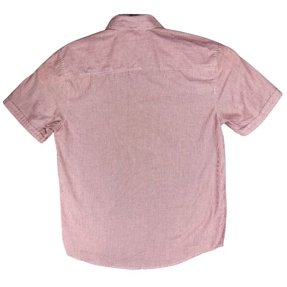 Direction Los Angeles Mens M Red White Striped Button-Up Short Sleeve Pockets - Picture 2 of 8